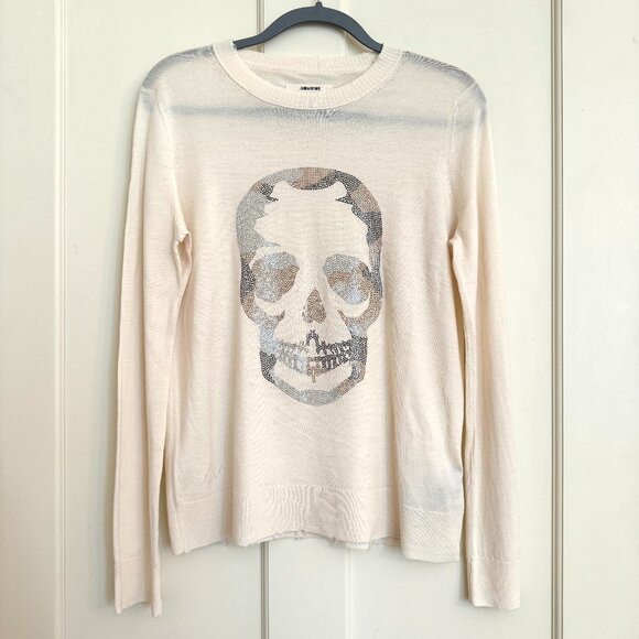 Zadig Voltaire Miss Camo Skull Ivory Merino Wool Sweater Size Large NWOT - Picture 1 of 16